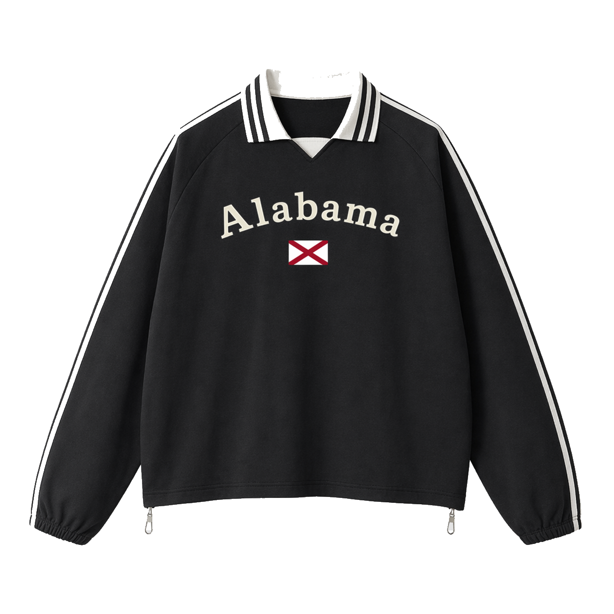 Collection 6 Alabama Contrast Striped Lapel Collar Sweatshirt - Black front
