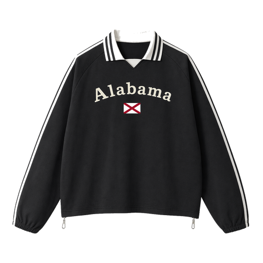 Collection 6 Alabama Contrast Striped Lapel Collar Sweatshirt - Black front