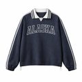 Collection 1 Alaska Contrast Striped Lapel Collar Sweatshirt - Royal Blue front