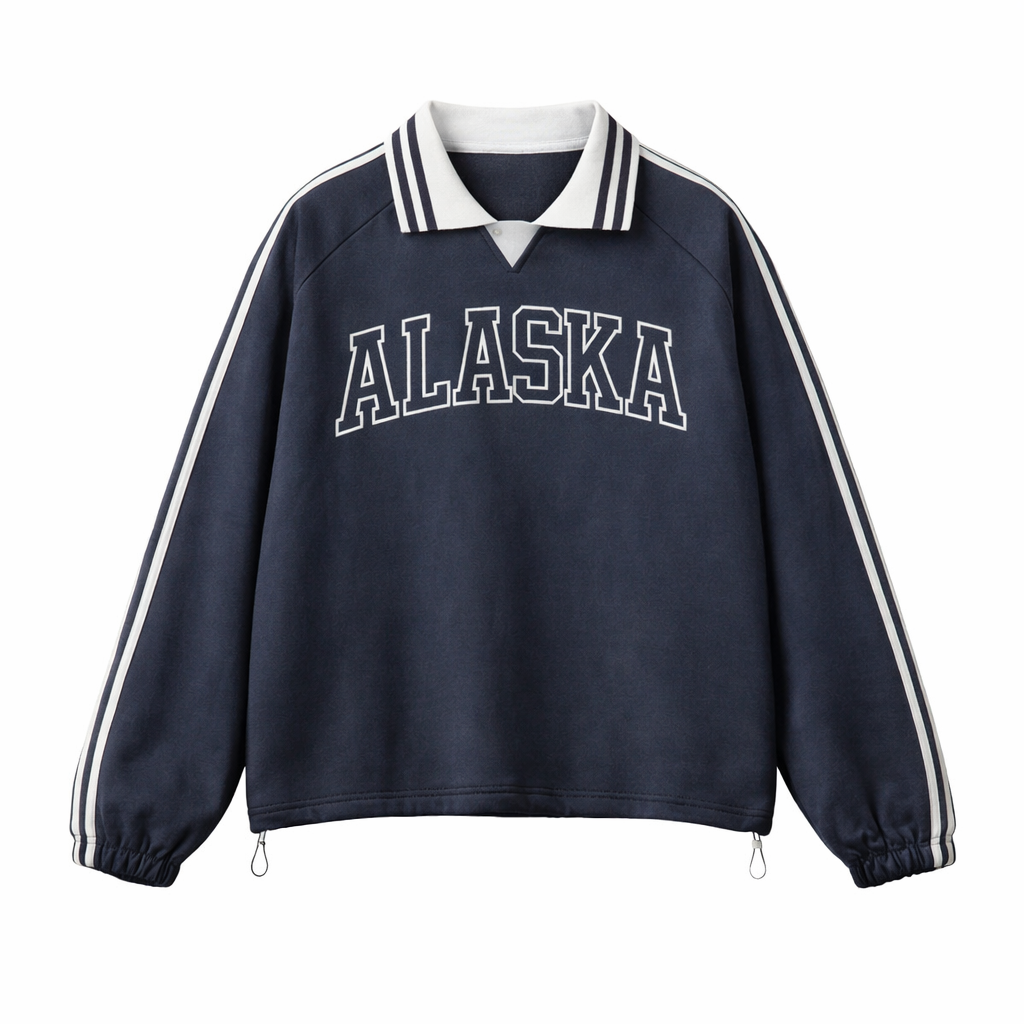 Collection 1 Alaska Contrast Striped Lapel Collar Sweatshirt - Royal Blue front