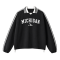 Collection 9 Michigan Contrast Striped Lapel Collar Sweatshirt - Black front