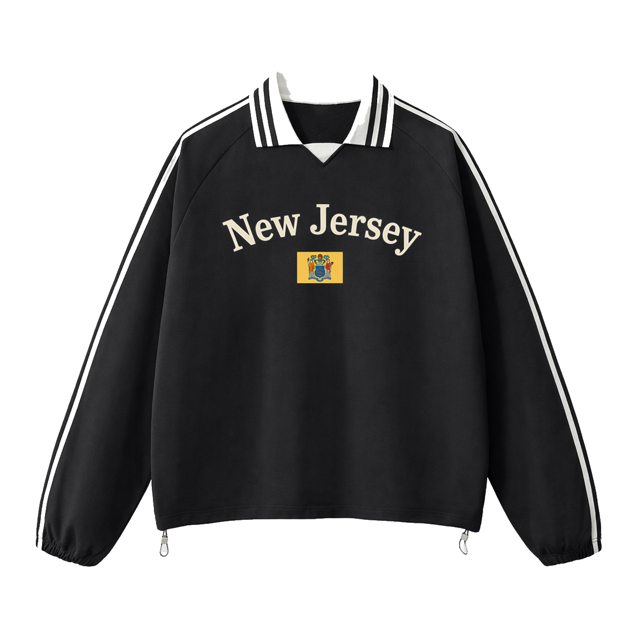 Collection 6 New Jersey Contrast Striped Lapel Collar Sweatshirt - Black front