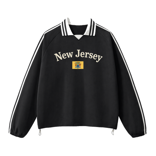 Collection 6 New Jersey Contrast Striped Lapel Collar Sweatshirt - Black front