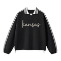 Collection 3 Kansas Contrast Striped Lapel Collar Sweatshirt - Black front