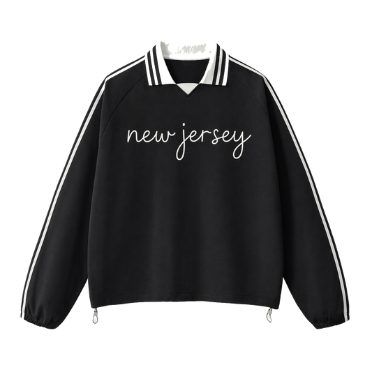 Collection 3 New Jersey Contrast Striped Lapel Collar Sweatshirt - Black front