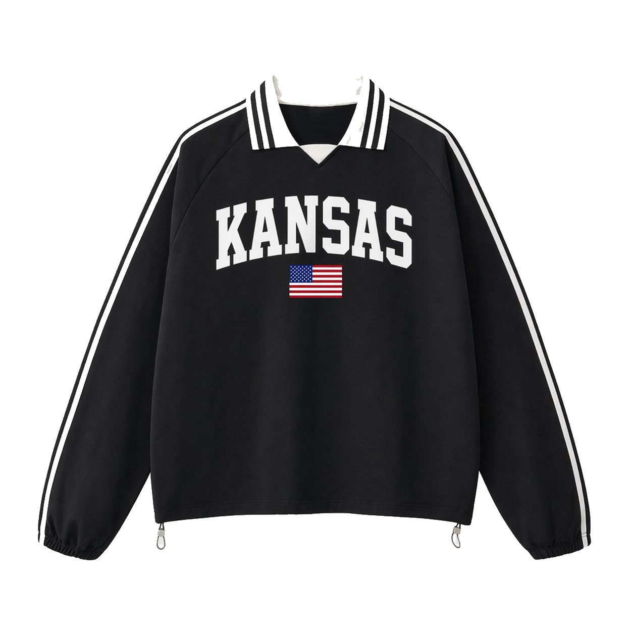 Collection 2 Kansas Contrast Striped Lapel Collar Sweatshirt - Black front