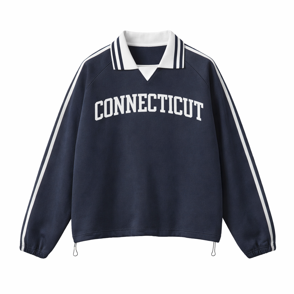 Collection 1 Connecticut Contrast Striped Lapel Collar Sweatshirt - Royal Blue front