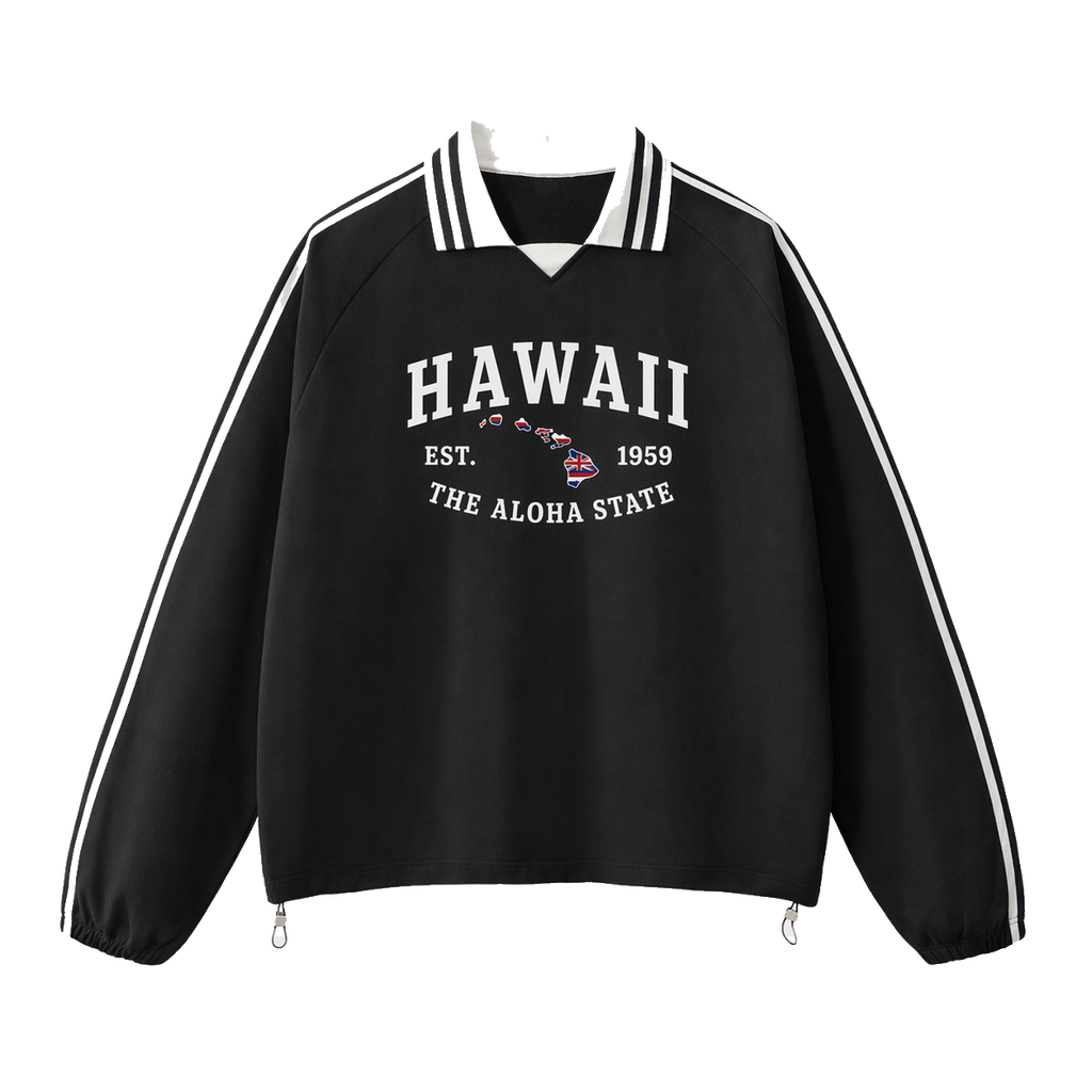 Collection 8 Hawaii Contrast Striped Lapel Collar Sweatshirt - Black front