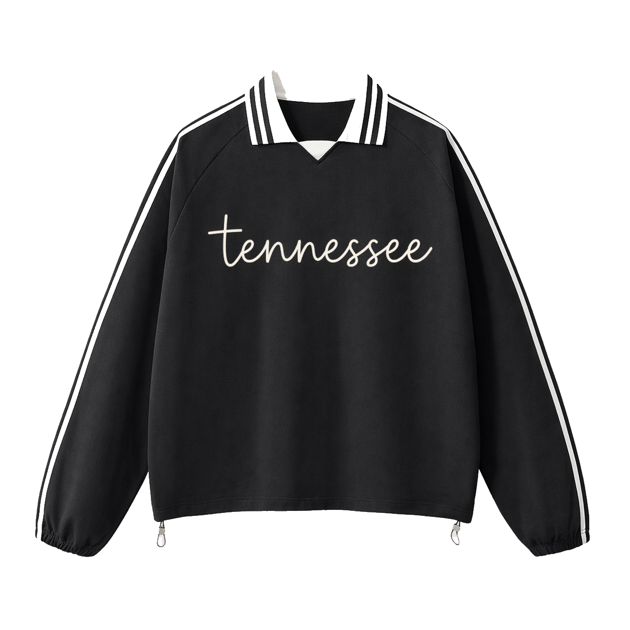 Collection 3 Tennessee Contrast Striped Lapel Collar Sweatshirt - Black front