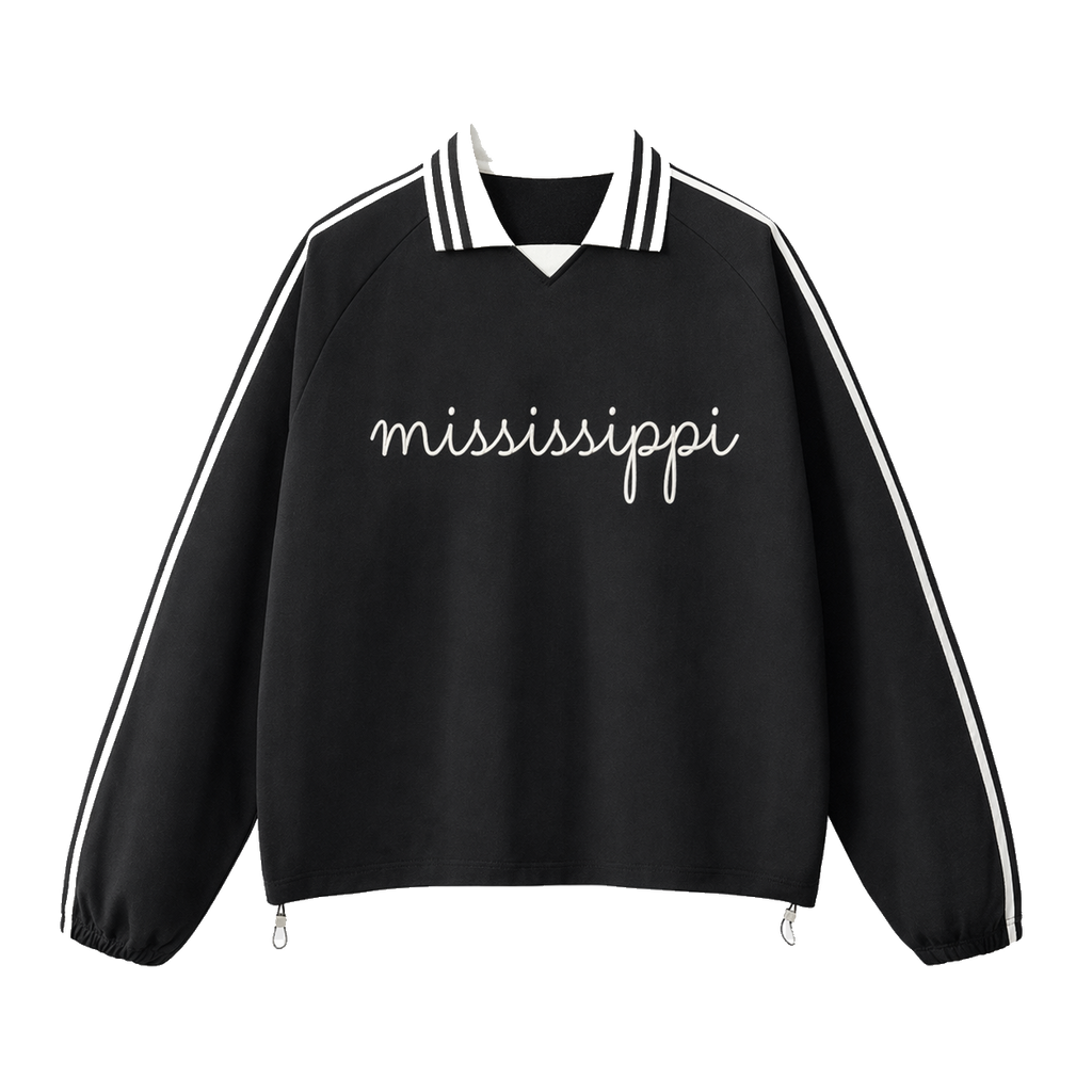 Collection 3 Mississippi Contrast Striped Lapel Collar Sweatshirt - Black front