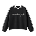 Collection 3 Mississippi Contrast Striped Lapel Collar Sweatshirt - Black front