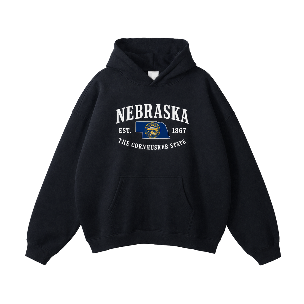 Collection 8 Nebraska Oversize Fleeced Hoodie - Black front