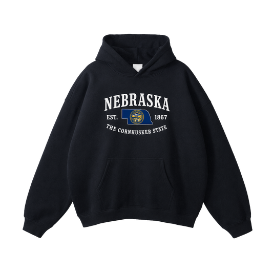 Collection 8 Nebraska Oversize Fleeced Hoodie - Black front