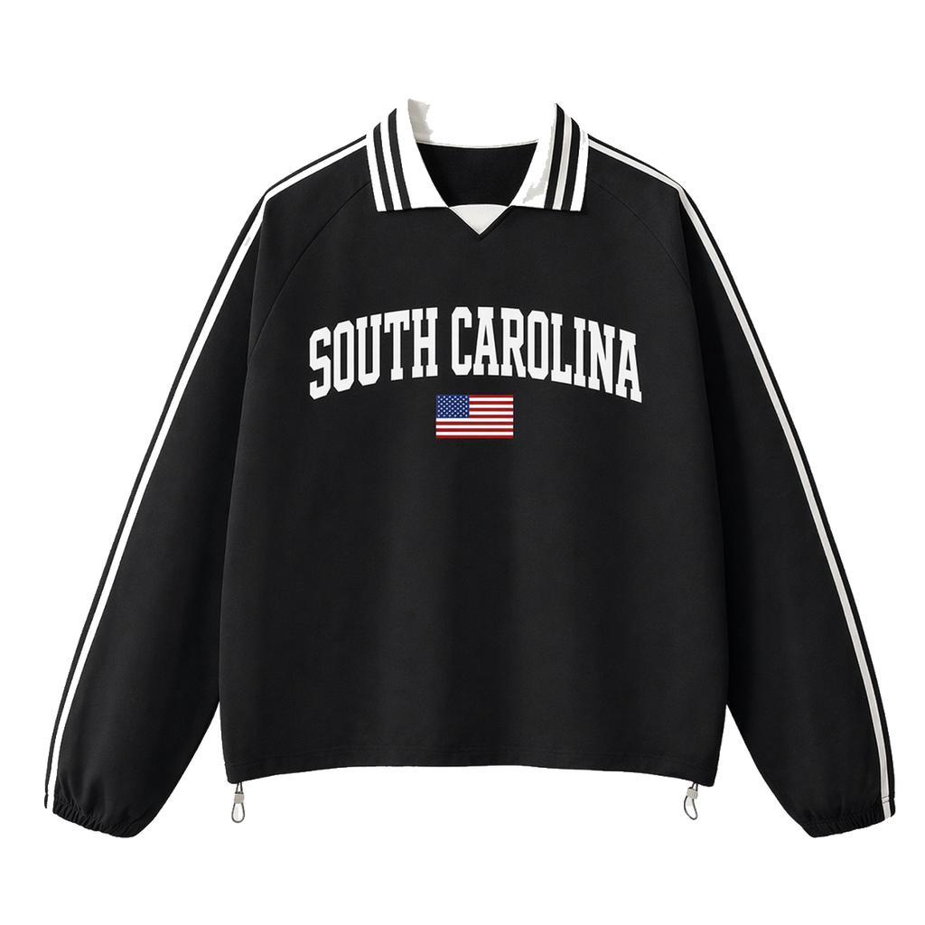 Collection 2 South Carolina Contrast Striped Lapel Collar Sweatshirt - Black front