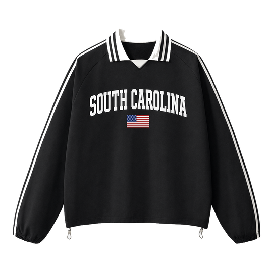 Collection 2 South Carolina Contrast Striped Lapel Collar Sweatshirt - Black front