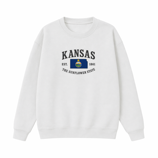 Collection 8 Kansas Essential Heavyweight Crewneck Sweatshirt - White front