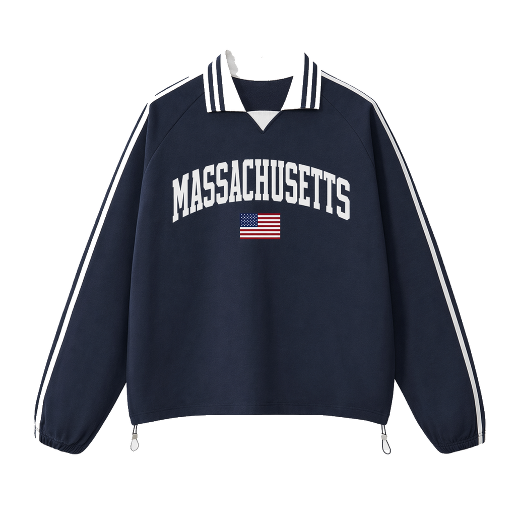 Collection 2 Massachusetts Contrast Striped Lapel Collar Sweatshirt - Royal Blue front