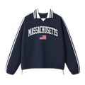 Collection 2 Massachusetts Contrast Striped Lapel Collar Sweatshirt - Royal Blue front