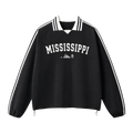 Collection 9 Mississippi Contrast Striped Lapel Collar Sweatshirt - Black front