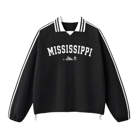 Collection 9 Mississippi Contrast Striped Lapel Collar Sweatshirt - Black front