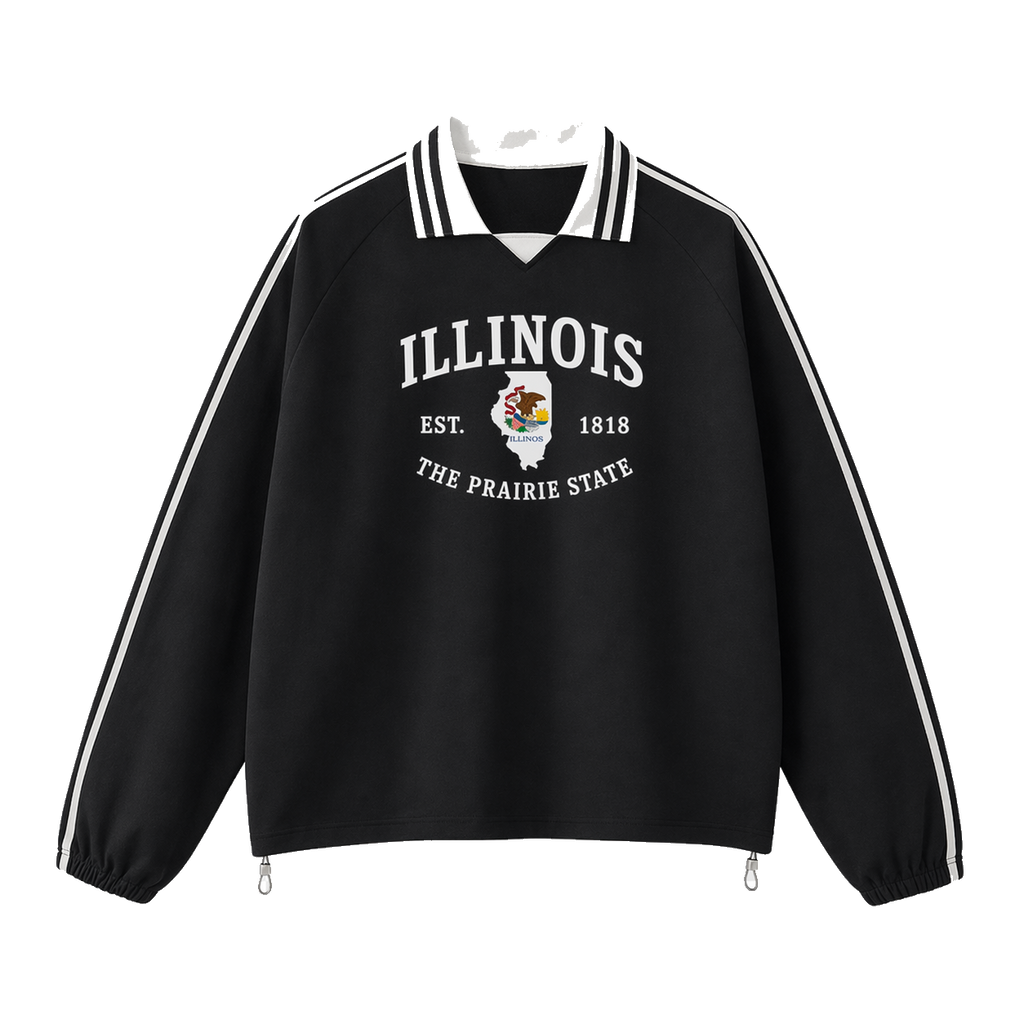Collection 8 Illinois Contrast Striped Lapel Collar Sweatshirt - Black front