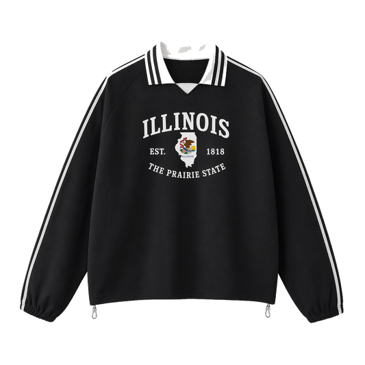 Collection 8 Illinois Contrast Striped Lapel Collar Sweatshirt - Black front