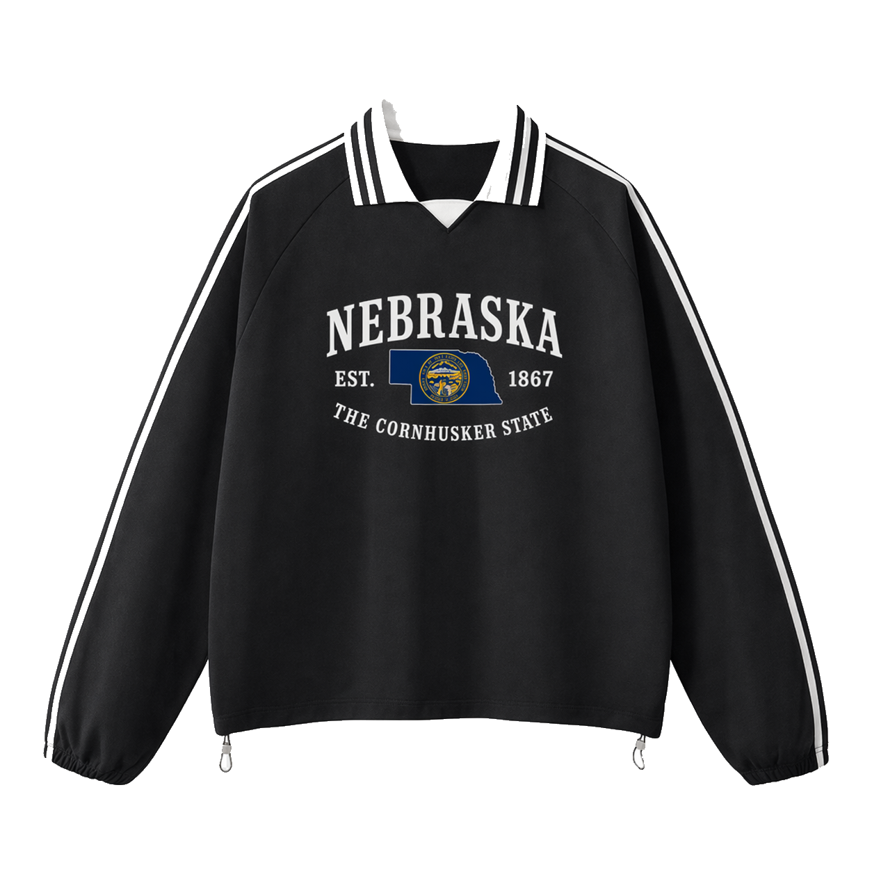 Collection 8 Nebraska Contrast Striped Lapel Collar Sweatshirt - Black front