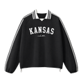 Collection 9 Kansas Contrast Striped Lapel Collar Sweatshirt - Black front