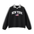 Collection 2 New York Contrast Striped Lapel Collar Sweatshirt - Black front