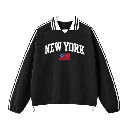 Collection 2 New York Contrast Striped Lapel Collar Sweatshirt - Black front