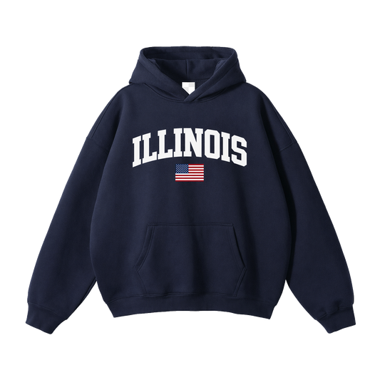 Collection 2 Illinois Oversize Fleeced Hoodie - Navy Blue front