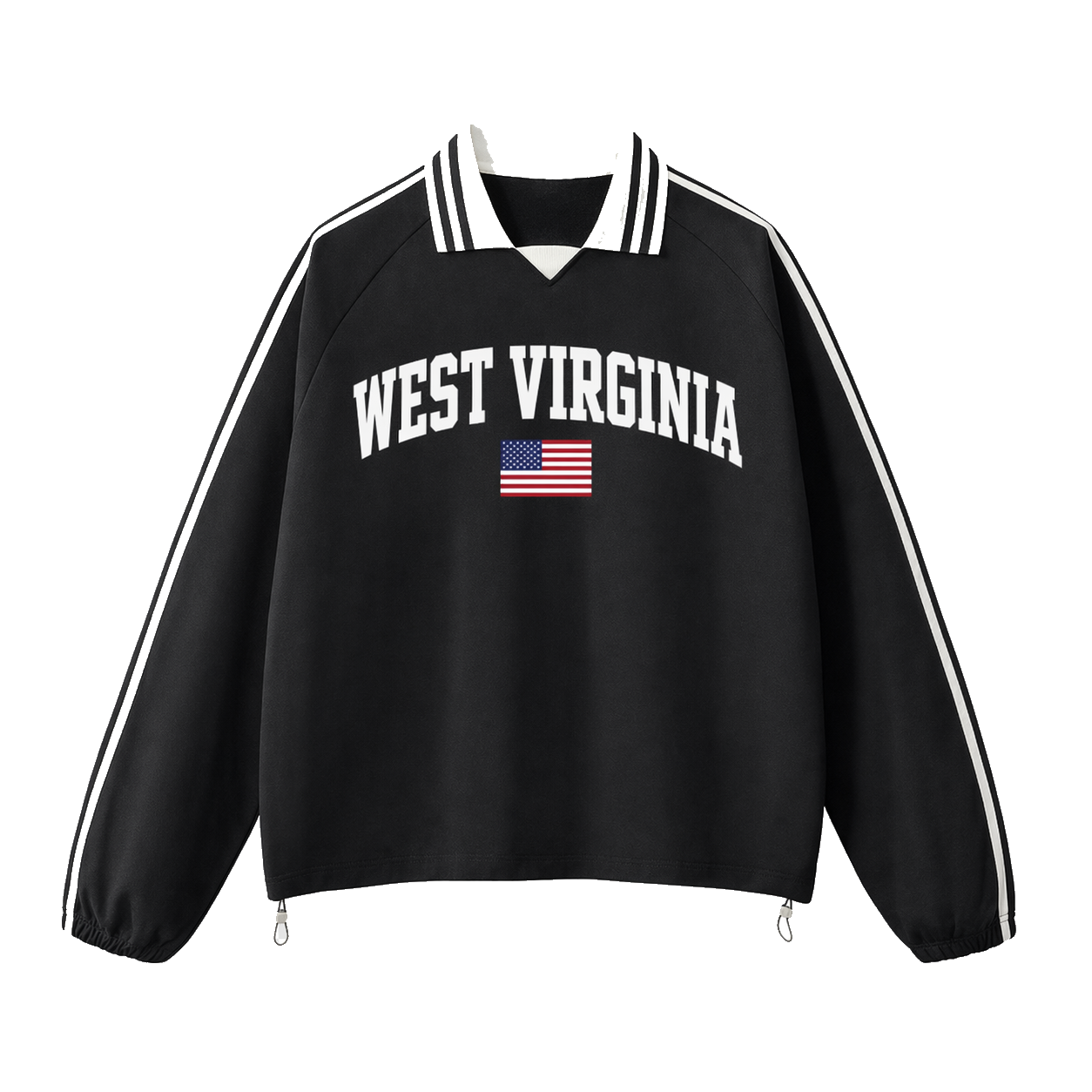 Collection 2 West Virginia Contrast Striped Lapel Collar Sweatshirt - Black front