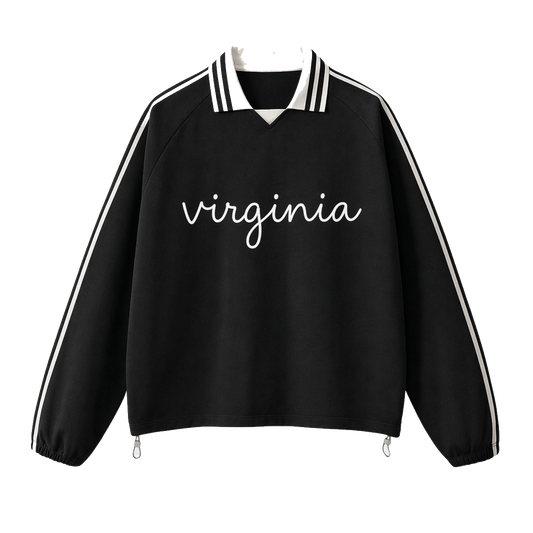 Collection 3 Virginia Contrast Striped Lapel Collar Sweatshirt - Black front