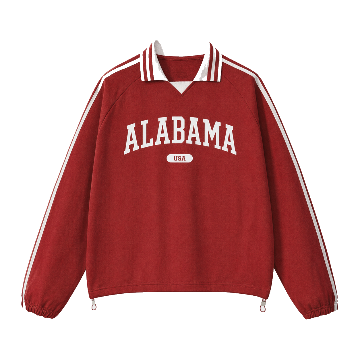 Collection 4 Alabama Contrast Striped Lapel Collar Sweatshirt - Red front