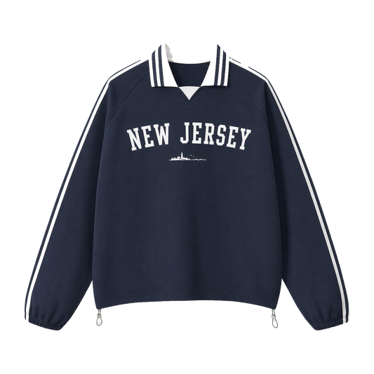 Collection 9 New Jersey Contrast Striped Lapel Collar Sweatshirt - Royal Blue front
