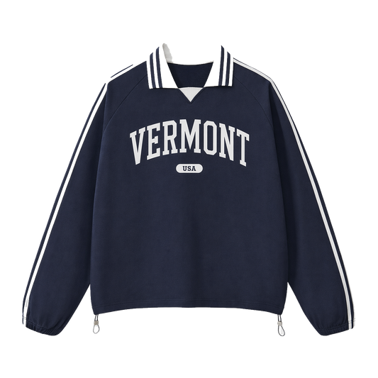 Collection 4 Vermont Contrast Striped Lapel Collar Sweatshirt - Royal Blue front
