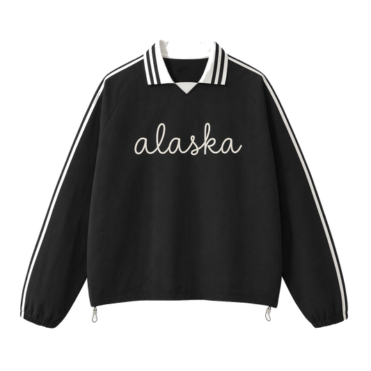Collection 3 Alaska Contrast Striped Lapel Collar Sweatshirt - Black front