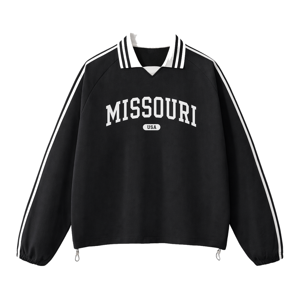 Collection 4 Missouri Contrast Striped Lapel Collar Sweatshirt - Black front