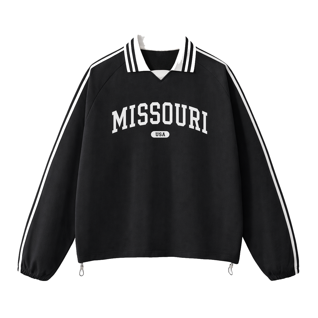 Collection 4 Missouri Contrast Striped Lapel Collar Sweatshirt - Black front