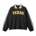 Collection 1 Texas Contrast Striped Lapel Collar Sweatshirt - Black front