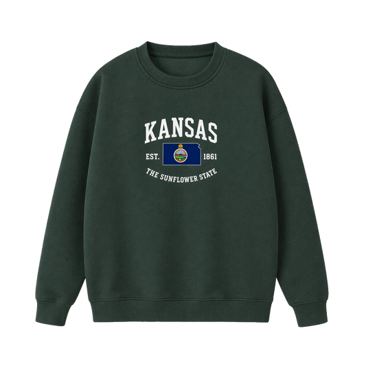 Collection 8 Kansas Essential Heavyweight Crewneck Sweatshirt - Dark Green front