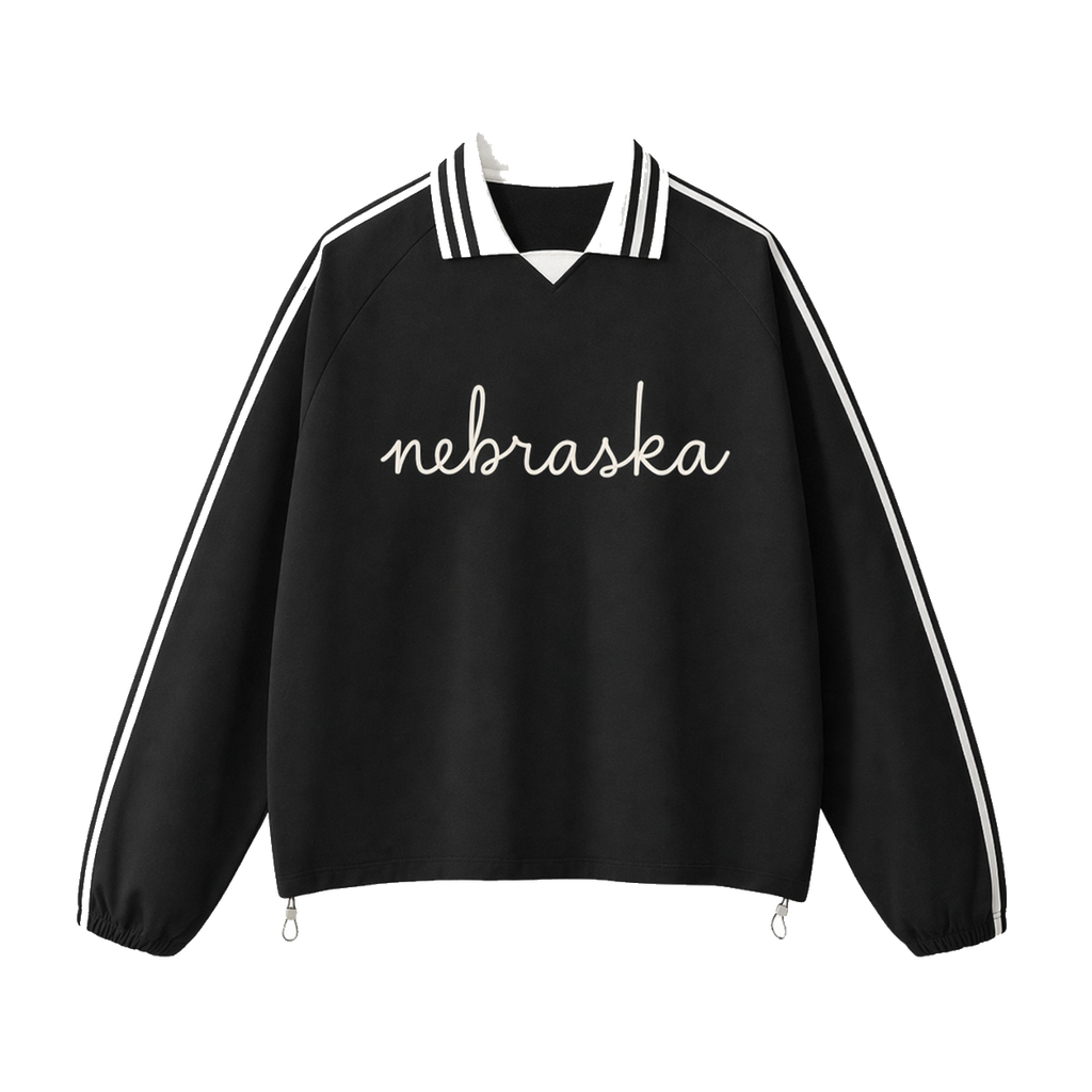 Collection 3 Nebraska Contrast Striped Lapel Collar Sweatshirt - Black front