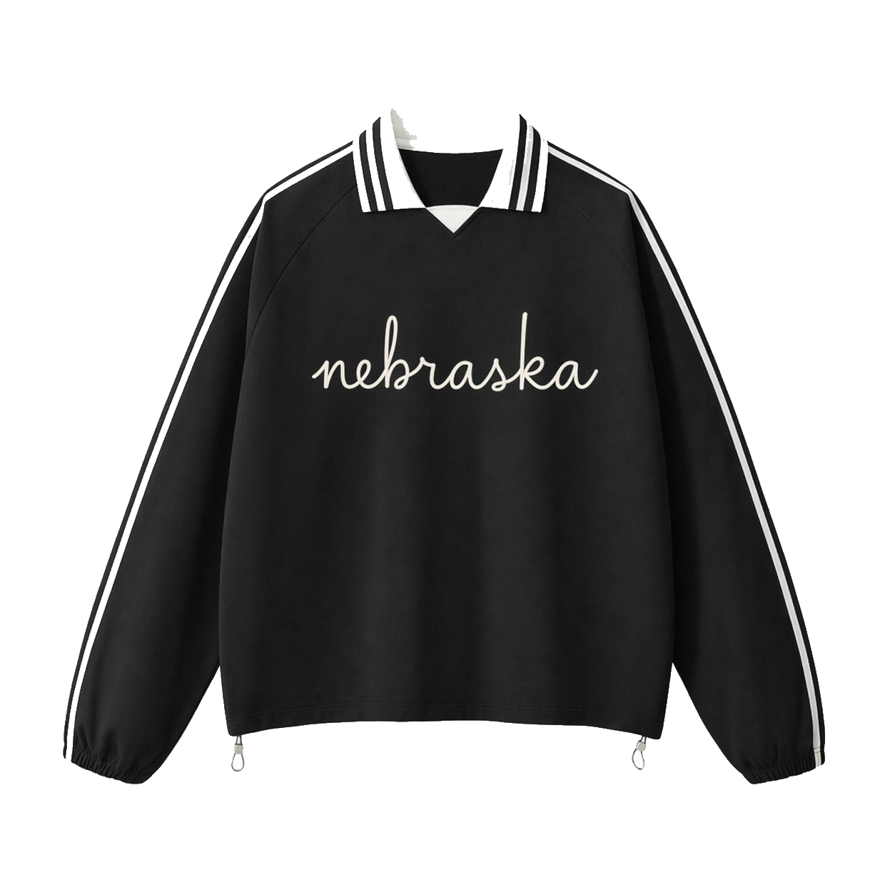 Collection 3 Nebraska Contrast Striped Lapel Collar Sweatshirt - Black front