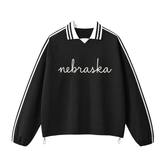 Collection 3 Nebraska Contrast Striped Lapel Collar Sweatshirt - Black front