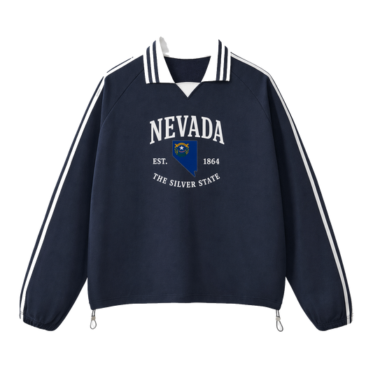 Collection 8 Nevada Contrast Striped Lapel Collar Sweatshirt - Royal Blue front