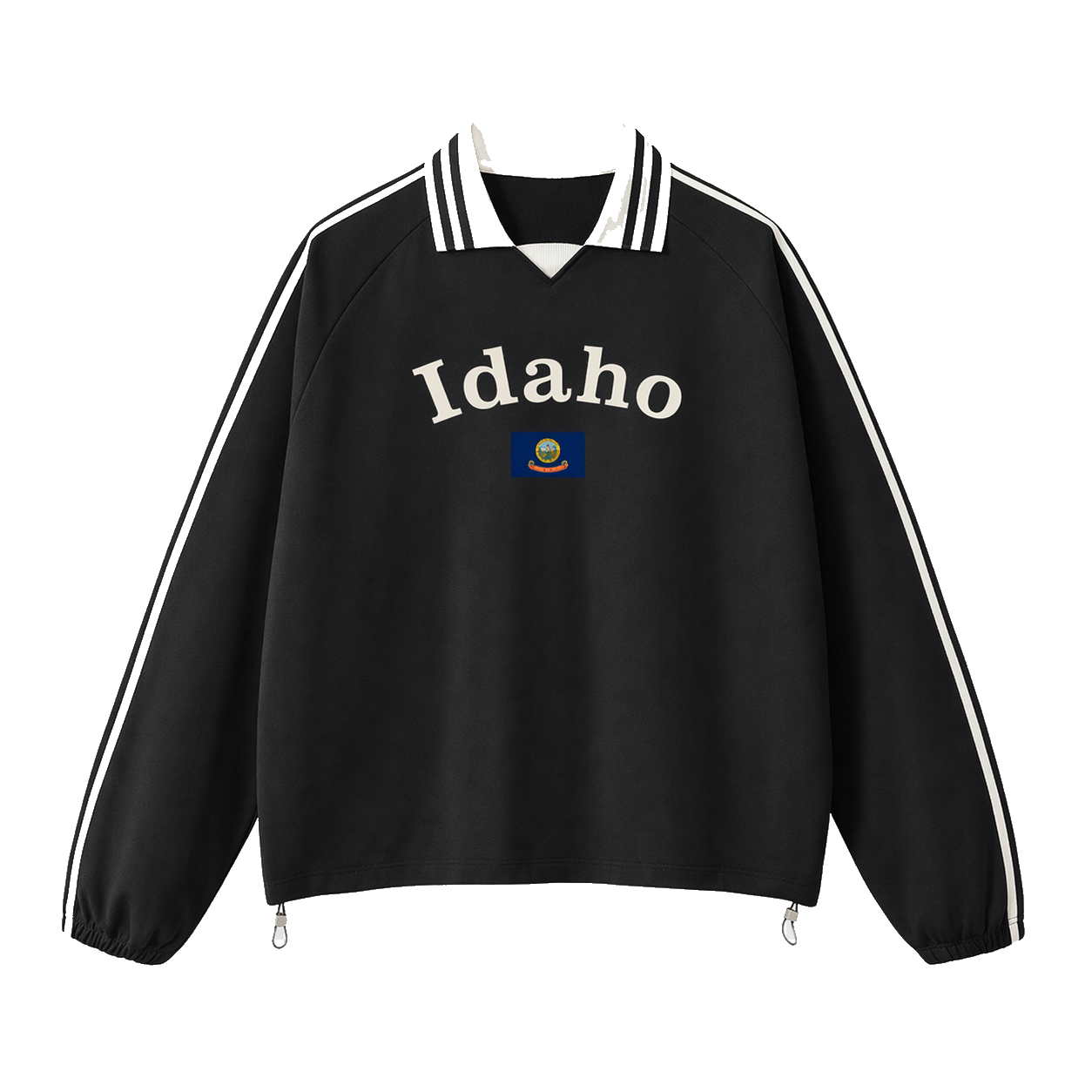 Collection 6 Idaho Contrast Striped Lapel Collar Sweatshirt - Black front