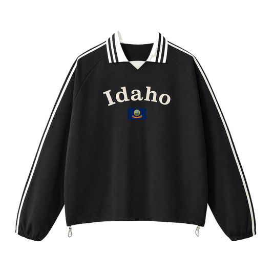Collection 6 Idaho Contrast Striped Lapel Collar Sweatshirt - Black front