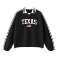 Collection 2 Texas Contrast Striped Lapel Collar Sweatshirt - Black front