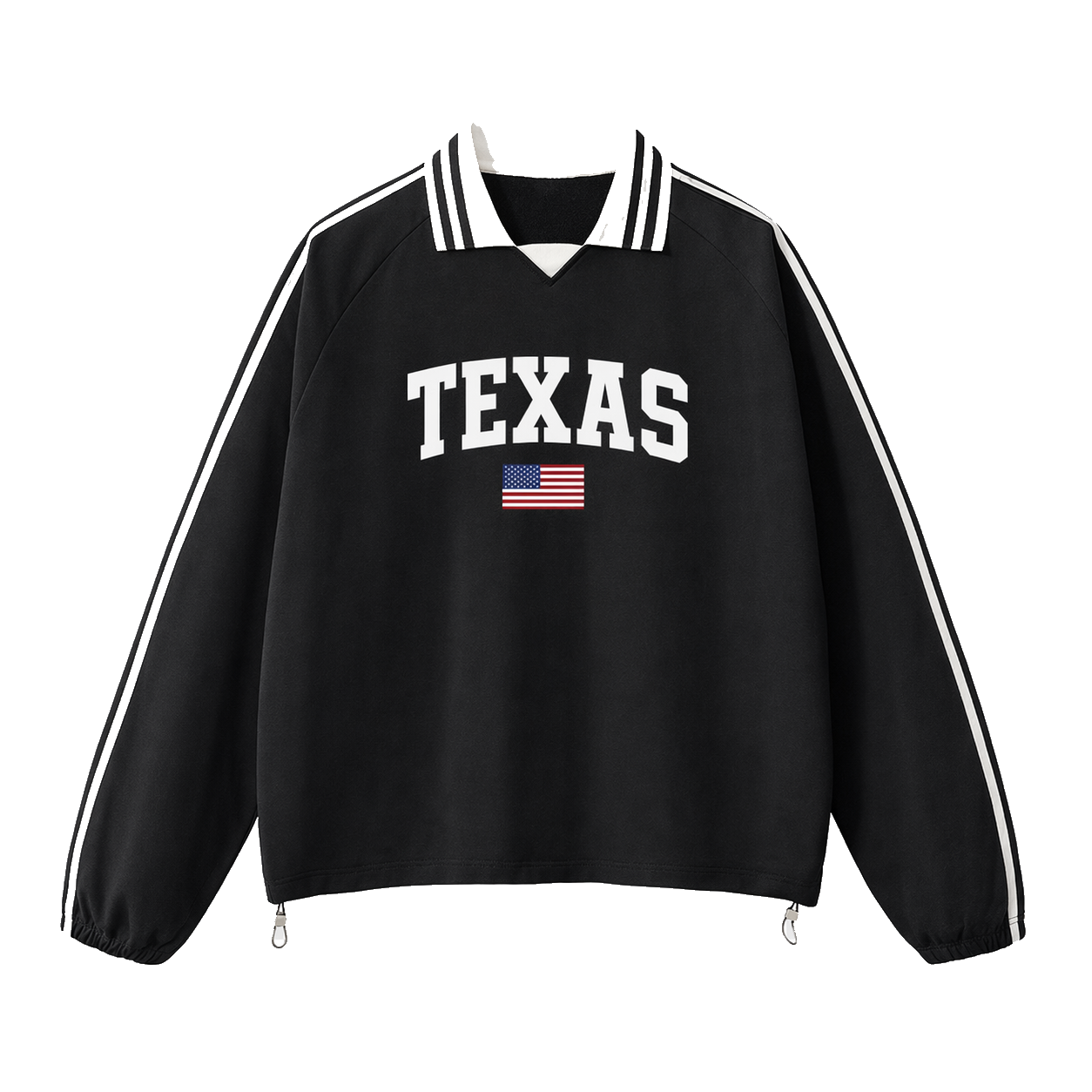 Collection 2 Texas Contrast Striped Lapel Collar Sweatshirt - Black front