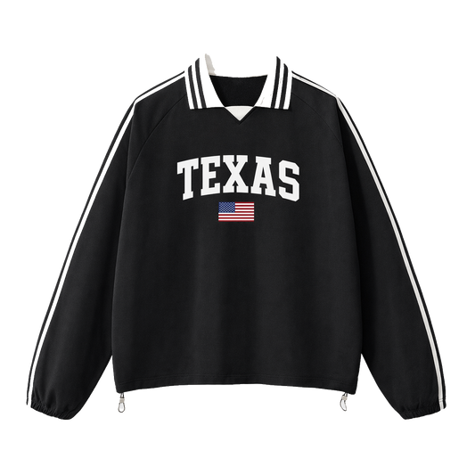 Collection 2 Texas Contrast Striped Lapel Collar Sweatshirt - Black front